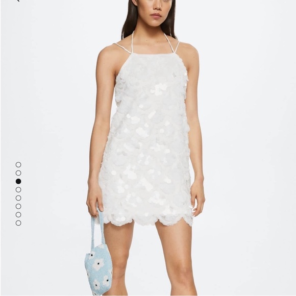 Mango white sequined hater neck dress | Size Medium | Bachelorette - Picture 2 of 5